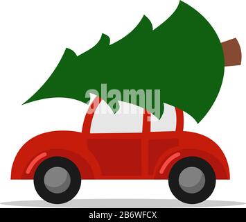 Voiture rouge avec arbre sur toit, illustration, vecteur sur fond blanc. Illustration de Vecteur