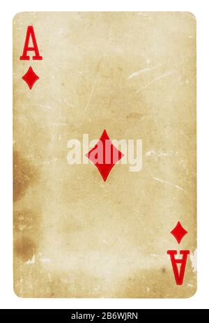 Ace of Diamonds Vintage playing card isolé sur blanc (chemin inclus) Banque D'Images