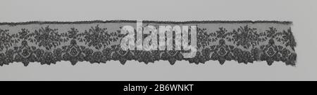Japonstrook van kloskant met de schvormige medaillons Japon bande de dentelle noire de bobine: Côté Chantilly. Dans une distance de maillage ouverte est des motifs d'arrêt regroupés séparément les uns des autres. Au niveau des nœuds du pétoncle, trois médaillons symétriques en forme de bouclier sont montés en deux paires de c-volutes. Au-dessus du pétoncle se trouve un grand médaillon sur une petite branche de fleurs pour, avec des pétales contusionnés couronnés. Le bord intérieur est décoré avec une chaîne de blaadjes en forme de coeur. Fabricant : laceworker: Fabrication anonyme: Bayeux (possible) Date: CA. 1850 Caractéristiques physiques: Bob Banque D'Images