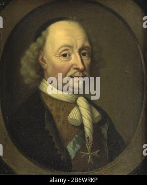 Portrait de Johan Maurits de Nassau-Siegen, gouverneur du Brésil. Buste dans ovale, droite. Il porte le ruban bleu de l'ordre danois de l'éléphant et la Sainte-Jean à la croix sont hals. Fabricant : peintre Michiel van Musscher Date: 1670 - 1680 Caractéristiques physiques: Huile sur cuivre: Huile de cuivre Dimensions: Support: 15.9 h cm. B × 14 cm. Dimensions externes : 3,3 cm d. (Y compris le transporteur SK-L-1374.) OnderwerpWie: Johan Maurits, comte de Nassau-Siege Banque D'Images