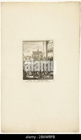 Johan van Oldenbarnevelt knielt op het schavot voor zijn onthoofding, 1619 Iohan van Oldenbarneveld binnen s Gravenhage onthalst den 13 mai 1619 (objet op de titre) Johan van Barneveld s'agenouille avant son beheading au Binnenhof à la Haye le 13 mai 1619. Son serviteur John Francken est de son côté sur l'échafaudage, un religieux tient une prière . Sur la place se sont rassemblés des bouteurs. Fabricant : printmaker Jan Luyken (bâtiment classé) dans sa conception: Jan Luyken Lieu de fabrication: Amsterdam Date: Environ 1698 Caractéristiques physiques: Gravure et engrafage matériel: Papier technique: Gravure / engrafé (impression p Banque D'Images