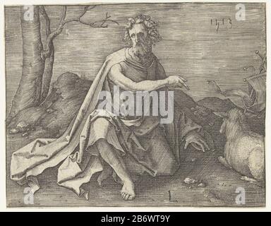 Johannes de Doper à de woestijn , Jean Baptiste assis dans le désert, pointant vers l'agneau avec la priorité à sa main. Fabricant : Print maker: Lucas de Leyden (indiqué sur l'objet), à sa conception: Lucas van Leyden Lieu De fabrication: Les Pays-Bas Date: 1513 Caractéristiques physiques: EngraA matière: Papier technique: Engraa (procédé d'impression) Dimensions: Feuille: H 85 mm × W 109 mm Sujet John the Baptist dans le désert Benthique, généralement Accompagné d'un agneau Banque D'Images