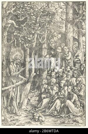Johannes de Doper predikt tot mensen gauche est Jean le Baptiste, vêtu d'une peau animale, dans le désert entre les arbres. Son geste est visible qu'il prêche aux hommes, aux femmes et aux enfants assis sur le sol et dans les arbres. Au premier plan se trouve un chien de sommeil. À droite de l'arbre accroché deux boucliers avec le bras électoral et ducal Saksen. Fabricant : printmaker Lucas Cranach (i) (bâtiment classé) Lieu de fabrication: Allemagne Date: 1516 Caractéristiques physiques: Matériau de coupe du bois: Technique du papier: Bois Dimensions: Feuille: H 340 mm b × 233 mmToelichtingBij cette impression le bloc de bois était les Banque D'Images