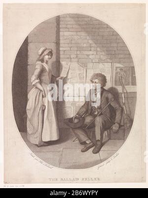 Jonge vrouw en een liedverkoper Le vendeur de ballade (objet de titel op) Street est un vendeur de chanson avec son chapeau dans ses mains et une canne penchée contre sa jambe. Derrière lui, il bloque son stock de chansons sur le mur. Une jeune femme regarde une des chansons. Outre le vendeur de chanson penchant un balai contre un poste avec un portret. Fabricant : printmaker Antonio Zecchin (propriété listée) à peindre par Thomas Stothard (propriété listée) à peindre par Henry Walton (possible) éditeur: Antonio Suntach (possible) Lieu de fabrication: Venise Date: 1795 Caractéristiques physiques: Travaux en pointillés avec gravure en matière brune: P Banque D'Images