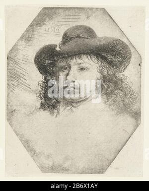 Jongeman a rencontré een hoed a rencontré brede rand Chef d'un jeune homme avec des cheveux longs et un chapeau avec un large bord. Peut-être un portrait de Gérard Dou. Fabricant : printmaker: Godfrey Schalcken (attribué à) printmaker Rembrandt van Rijn (Way) Lieu de fabrication: Pays-Bas Date: 1630 - 1700 Caractéristiques physiques: Gravure: Technique du papier: Gravure Dimensions: Bord de la plaque: H 107 mm (octogonal ) × b 86 mm Objet: Portrait, autoportrait de l'artiste Banque D'Images