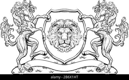 Écusson Manteau D'Armoiries Horse Lion Family Shield Seal Illustration de Vecteur