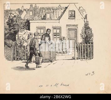 Jongen met emmers bij Huize Zeemansrust un garçon en train de courir avec deux seaux remplis direction la porte de Huize Zeeman Rust. Une femme âgée avec un tablier pour sa robe tient la clôture pour lui ouverte. Fabricant : artiste: Gijsbertus Johannes van Overbeek (signé personnellement) Date: 1892 - 1947 Caractéristiques physiques: Stylo à encre indienne sur crayon matériau: Papier encre indienne crayon technique: Stylo Dimensions: H 238 mm × W 286 mm Objet: Récipient ou métal: Seau, boîte, canister, tambour, tinfence, mur, cabane à anguille Banque D'Images