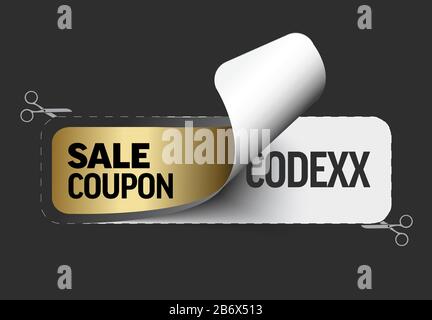 Modèle d'autocollant doré affichant le numéro de code de bon de vente sur fond sombre Illustration de Vecteur