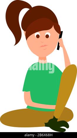 Girl talking on the phone, illustration, vecteur sur fond blanc. Illustration de Vecteur