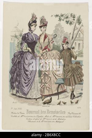 Journal des Demoiselles, 1 juin 1886, no 4575 Toilette de Mme Pelletier Vidal Deux femmes regardant une fille avec un oiseau sur sa main. Au premier plan, une poule avec des poussins. Selon la légende, les « toilettes » Pelletier Vidal. Voici quelques règles texte publicité pour divers produits. Imprimer le magazine de mode Journal des Demoiselles (1833-1922) . Fabricant : au dessin: Monogrammer BC (bâtiment classé) printmaker: Imprimante anonyme: Falconer (propriété cotée) Lieu de fabrication: Paris Date: 1886 Caractéristiques physiques: Engraa, matière de couleur main : papier or peinture technique: Engraa (printin Banque D'Images