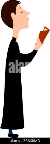 Prêtre en noir, illustration, vecteur sur fond blanc. Illustration de Vecteur