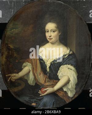 Judith Allijn (gest 1702) Echtgenote van Harmen Lijnslager, SK-C-1547 Portrait d'Allijn Judith, épouse de Harmen Line Lager. Genou ovale, assis dans une fontaine avec une orange dans sa main gauche. Suspension de SK C 1546. Fabricant : peintre Jan van Haens Berg Date: 1699 Caractéristiques physiques: Huile sur toile: Toile d'huile Dimensions: Support: H 60 cm. (Ovale) b × 50,5 cm. Dimensions externes : D 5 cm. (Transporteur compris SK-L-1365.) Objet: 1691 - 1702Wie: Judith Allijn Banque D'Images