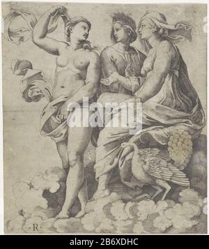 Juno, Ceres en Psyche Sur un nuage de gauche à droite Psyche sont, Ceres et Juno. En plus de Juno condition cheveux pauw. Fabricant : Print Maker: Marco Dente (possible) à un dessin de: Rafael Date: 1510 - 1527 Caractéristiques physiques: Engrala matière: Papier technique: Engrala (impression) mesures: Feuille: H 223 mm × W 197 mm Objet: Psyche avec Juno (ou histoire), Ceres (Demeter) Banque D'Images