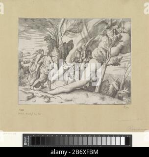 Jupiter en Juno dans hemelen ontvangen porte Ganymedes en Hebe Verdeling van het universsum (serietitel) Jupiter en Juno staan onderaan een piège van wolken. ZE worden uitgenodigd de trap te beklimmen porte Ganymedes en Hebe. Bovenaan de trap staat de troon van Jupiter met de adelaar en zijn bliksemschichten. Op de achtergrond een landschap. Rechtsonder twee geiten. Fabricant : protmaker: Giulio Bonasonenaar onwerp van: Giulio RomanoPlaats fabrication: Italië Dating: 1501 - 1580 kenmerken physique: Gravure matériau: Papier Techniek: Graveren (drukprocedé) Dimensions: Blad: H 201 mm (Binnen plaa Banque D'Images