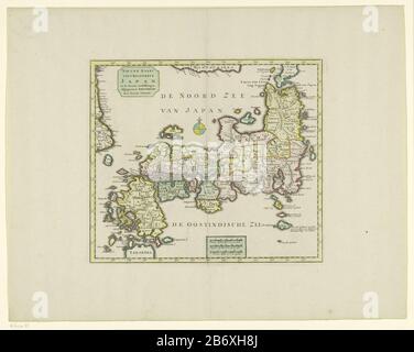 Kaart van Japan Nieuwe kaart van 't Keizerryk Japon, na de nieuste ontdekkingen (objet op de titre) carte du Japon divisée en différentes zones colorées. Au centre de la boussole, rose. Echelle centrale inférieure en allemand, anglais et français miles (1: 5 moulin.) Manufacture Creator:. Editeur: Isaak Tirion (bâtiment classé) printmaker: Fabrication anonyme de lieu: Amsterdam Date: 1744 Caractéristiques physiques: Engraa, matériau de couleur manuelle: Technique du papier: Engraa (processus d'impression) / Dimensions de couleur de la main: H 275 mm × W 316 mmToelielichtingOok in: New Hand-atlas. - Amsterdam: Isaak Tirion, 1744. Objet: Cartes de s Banque D'Images