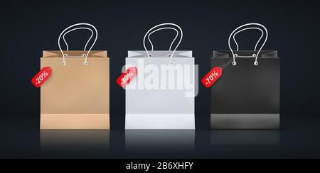 ensemble de sacs de shopping réalistes, illustration vectorielle Illustration de Vecteur