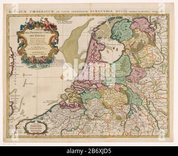 Kaart van de Republiek der Zeven Verenigde Nederlanden Carte des provinces Unies des Pays Bas (objet titel op) cartouche supérieure gauche avec titre, cartouche Neptune, Mercure, deux tritons et deux putti illustrés. Barre d'échelle inférieure gauche : lieugues communes de Hollande, lieugues communes d'Allemagne, lieugues communes de France. La carte est dotée d'une grille de coordonnées et d'une répartition des degrés le long de randen. Fabricant : printmaker: Anonyme à imprimer par Henri Liébaux fils cartographe Guillaume Delisle (bâtiment classé) éditeur: Veuve Pieter Mortier (propriété cotée) Lieu de fabrication: Printmaker Amsterdam to Banque D'Images