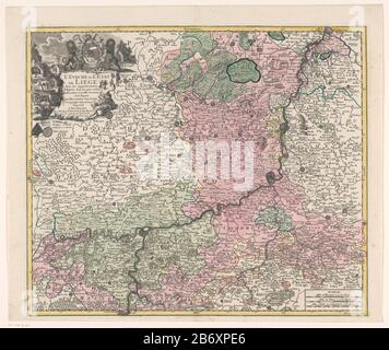 Carte de la Principauté de Liège. Au-dessus de gauche le titre cartouche avec le bras supérieur de la province. Dans un cadre juridique avec une échelle de trois pôles: 3 milles d'Allemagne à un Degré 15/4 milles de France à un Degré 20/12 milles d'Italie et d'Angleterre à un Degré 60. La carte a un degré de distribution le long de la randen. Fabricant : printmaker: Tobias Conrad Lotter (bâtiment classé) cartographe: Matthaeus Seutter (III) (bâtiment classé) éditeur: Matthaeus Seutter (III) (bâtiment classé) fournisseur de privilège inconnu (propriété cotée) Lieu de fabrication: Augsburg Date: 1727 - 1757 physique fe Banque D'Images