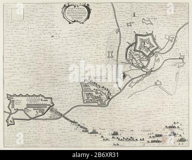 Kaart van het belegerde Coevorden, 1592 Coevordia Obsessa et Capta (objet op titel) siège de Coevorden par l'armée américaine sous Maurice et William Louis, juillet - septembre 1592 Plan de la forteresse au château de Coevorden avec la terre environnante avec les positions des troupes assiégantes. En bas de l'armée espagnole Verdugo se retire aux quartiers équestres. Pris sur une double feuille du Livre des villes de Blaeu, imprimé des deux côtés avec le texte dans le Nederlands. Fabricant : print maker: Fabrication anonyme: Pays-Bas Date: 1647 - 1649 Caractéristiques physiques: Etchin Banque D'Images