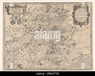 Kaart van het graafschap Henegouwen Nobilis Hannoniae Comitatus descriptio (objet titel op) carte du comté de Hainaut. Droite le titre cartouche. Haut gauche une cartouche avec deux bâtons de coquille: 3 Scala Miliarium Hannoniae quel soleil unius horae itinis / 2 Miliaria Germanica Communia. La carte a un degré de distribution le long de la randen. Fabricant : printmaker: Joannes van Doetechum (II) (bâtiment classé) cartographe Jacob Surhon (bâtiment classé) Éditeur: Henricus Hondius (possible) éditeur John Janssonius (possible) Lieu Fabrication: Amsterdam Date: 1631 - 1644 matériel: Paper Techni Banque D'Images