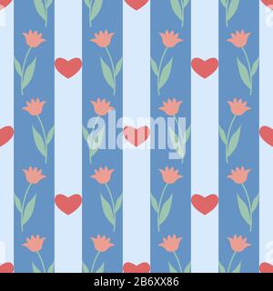 Modèle transparent avec des coeurs et des fleurs tulipes. Spring floral background. Illustration vecteur EPS10 Illustration de Vecteur