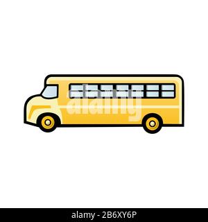 Illustration vectorielle icône plate bus scolaire jaune sur fond blanc. Journée des enseignants, transport pour les élèves, Journée du savoir. Illustration de Vecteur