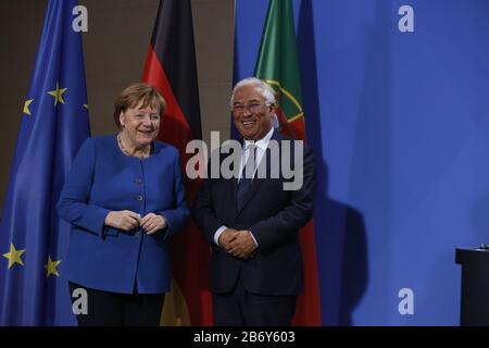 La chancelière Angela Merkel et le Premier ministre António Costa de la République du Portugal lors de la conférence de presse à la Chancellerie fédérale, Berlin, Allemagne, le 11 mars 2020. (Photo De Simone Kuhlmey/Pacific Press/Sipa Usa) Banque D'Images