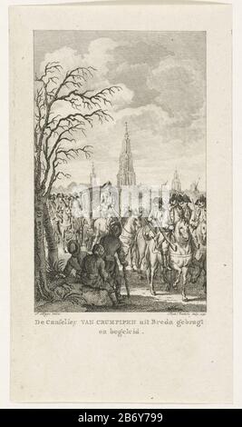 Kanselier JA van Crumpen uit Breda naar Brabant teruggebracht, 1789 de Canselier Van Crumpen uit Breda gebragt en begeleid (objet op titel) le chancelier OUI de Crumppipen est en train et accompagné de retour de Breda dans le Brabant, le 14 novembre 1789. Fabricant : printmaker: Reiner Vinkeles (I) (bâtiment classé) dans le dessin: Jacobus Buys (propriété cotée) Lieu de fabrication: Northern Netherlands Date: 1799 Caractéristiques physiques: Gravure et engrama matière: Papier technique: Gravure / engrama (impression) mesures: Feuille: H 201 mm × W 113 mmToelichtGebruikt comme illustration: Banque D'Images