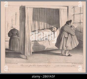 Un rapporteur reconnaissable au corps et au parapluie comme le roi Louis-Philippe de France, le signal d'un blessé à l'hôpital a pris fin après les sanglantes émeutes de 1834. Fabricant : printmaker: Honoré Daumier (bâtiment classé) imprimante: Nicolas Louis Delanois éditeur: Gabriel Aubert (immeuble classé) Lieu de fabrication: Paris Date: 1834 matériau: Technique du papier: Lithographie (technique) Dimensions: Feuille : h 222 mm × W 280 mmToeliechtPrent publié à la Caricature, Aubert: Paris, 29-1805-1834, p. 391. Objet: Caricatures politiques et visi satire Banque D'Images