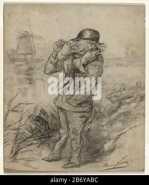 Karikatuurportret van de kunstschilder Paul Gabriel Caricature Portrait painter Paul Gabriel Type d'objet: Dessin caricature Numéro d'article: RP-T-1998-29 Inscriptions / marques: Signature, en bas à droite: 'Elchanon Verveer'inscriptions: Identification in crayon sur le dos Description: Caricature peintre Portrait Paul Gabriel (Paul Joseph Constantin) (1828-1903), à la recherche d'un motif dans un paysage avec moulin à vent et eau. Fabricant : artiste: Elchanon Verveer Date: 1850 - 1899 Caractéristiques physiques: Charbon de bois, feutré, rehaussé de crayon noir, de craie blanche et brune, verte et noire Banque D'Images