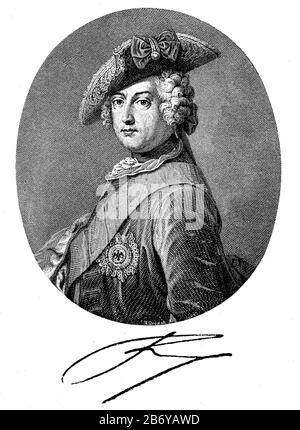 Frederick II ou Frederick The Great, 24 janvier 1712-1717. Août 1786, populairement connu sous le nom de l'ancien Fritz, était roi en 1740, roi de Prusse de 1772 et Électeur de Brandebourg de 1740, ici à l'âge de 30 / Friedrich II oder Friedrich der Große, 24. Januar 1712-17. Août 1786, volkstümlich der Alte Fritz genannt, WAR ab 1740 König in, ab 1772 König von Preußen und ab 1740 Kurfürstendamm von Brandenburg, hier im Alter von 30 Jahren, Historisch, digital reproduktion einer Originalvoraus dem 19. Jahrhundert, Banque D'Images