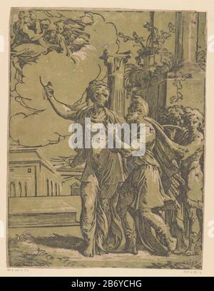 Keizer Augustus en de Tiburtijnse Sibille l'empereur Tiburtine Sibyl Auguste montre l'apparence d'un ange à Marie et à l'enfant Christ sur le ciel. Deux hommes passants se retient. Fabricant : printmaker Antonio da Trentonaar conception: ParmigianinoPlaats fabrication: Italie Date: 1528 - 1530 Caractéristiques physiques: Chiaroscuro coupe bois noir et vert; impression d'un bloc de bois et d'un bloc de bois: Technique papier: Chiaroscuro-dimensions: Feuille: H 348 mm × W 265 mm Objet: Le sibyle Tiburtine et août : le Sibyl révèle à l'empereur une vision de la Madonna dans le ciel mado Banque D'Images