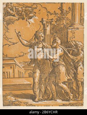 Keizer Augustus en de Tiburtijnse Sibille le Tiburtine Sibyl montre l'apparence de l'empereur Auguste d'un ange à Marie et à l'enfant du Christ dans le ciel. Deux hommes passants se retient. Fabricant : printmaker Antonio da Trentonaar design: ParmigianinoPlaats fabrication: Italie Date: 1528 - 1530 Caractéristiques physiques: Chiaroscuro coupe bois noir et brun; imprimé un bloc de bois et un bloc de bois: Technique papier: Chiaroscuro-bois dimensions: Feuille: H 343 mm × W 269 mm Sujet: Le Tiburtine sibyl et août: Le Sibyl révèle à l'empereur une vision de la Madonna dans le ciel madonna: Banque D'Images