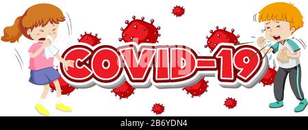 Modèle de signe Covid 19 avec deux enfants malades illustration Illustration de Vecteur