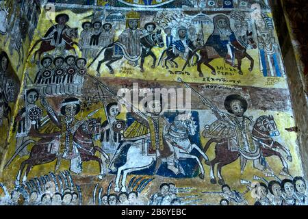 Fresque dans l'église Abreha wa Atsbaha, région de Gheralta, Tigray, Ethiopie Banque D'Images