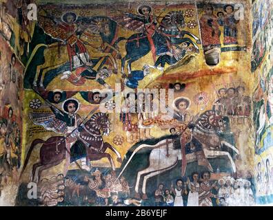 Fresque dans l'église Abreha wa Atsbaha, région de Gheralta, Tigray, Ethiopie Banque D'Images