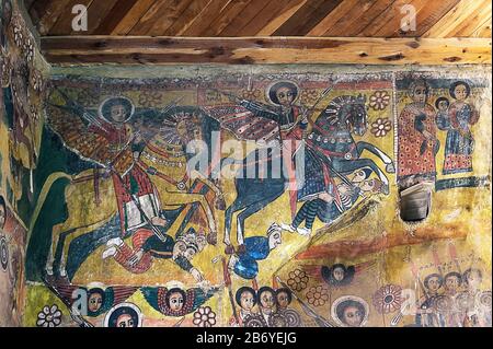 Fresque dans l'église Abreha wa Atsbaha, région de Gheralta, Tigray, Ethiopie Banque D'Images