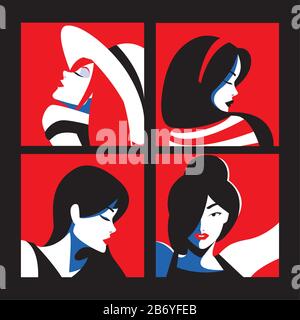 jeu de cartes avec des portraits femmes de mode illustration vectorielle design Illustration de Vecteur