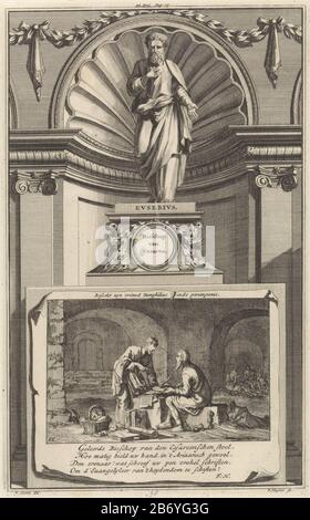 Kerkvader Eusebius van Caesarea Eusebius, Bisschop van Cesarea, Besoekt zyn vriend Pamphilius inde gevangenis (objet op titel) Le père de l'église Eusebius de Césarée, debout sur un piédestal. Sur le devant de la scène Où: En il est visité par son mentor Pamphili de Césarée en prison. Imprimer centre supérieur marqué: Partie III Pag: 79. Fabricant : printmaker Jan Luyken (bâtiment classé) printmaker: Zacharias Chatelain (II) (bâtiment classé) dans le dessin: Jan Goeree (propriété cotée) écrivain: François Halma (bâtiment classé) Éditeur: François halma Lieu de fabrication: Amsterdam Date: 1698 physique.patchi Banque D'Images