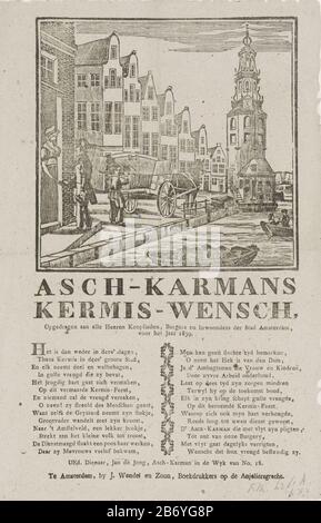 Kermisprent van de Amsterdam-Askarrenmannen voor het jaar 1839 Asch-Karmans Kermis-Wensch 1839 (objet titel op) Fair Print pour le compte des askarrenmannen (karrenman ou ordures), Amsterdam pour l'année 1839. Vue sur l'Oude Schans avec le Montelbaanstoren Amsterdam avec un homme leegkiepert un seau à cendres dans le panier tout en récupère un autre homme à la maison de l'argent. Au bas d'un poème en deux colonnes. Au nom de Jan de Jong, l'askarreman du district no 18. Fabricant :. Printmaker: Anonyme busier J. Wendel and son (propriété cotée) Lieu de fabrication: Amsterdam Date: 1838 Caractéristiques physiques: Te Banque D'Images