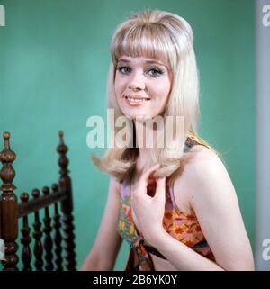 Hanni Vanhaiden, deutsche Fernsehansagerin und Moderatorin bei einem Fotoshooting, Deutschland Anfang 1970. Hanni Vanhaiden, annonceur et présentateur de la télévision allemande lors d'une séance photo, Allemagne, début 1970. Banque D'Images