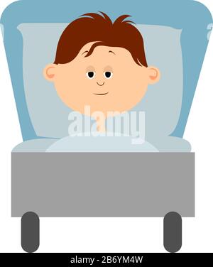 Garçon dans le lit de l'hôpital, illustration, vecteur sur fond blanc. Illustration de Vecteur