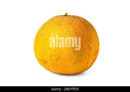 Melon jaune mûr isolé sur blanc Banque D'Images