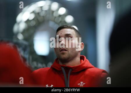 Cardiff, Royaume-Uni. 12 mars 2020. George North, le joueur de rugby du Pays de Galles parle aux médias. Annonce de la conférence de presse de l'équipe de rugby du Pays de Galles au Vale Resort, Hensol, près de Cardiff, Pays de Galles du Sud le jeudi 12 mars 2020, l'équipe se prépare à leur dernier match Guinness Six nations contre l'Ecosse ce week-end. Pic d'Andrew Orchard/Alay Live News Banque D'Images