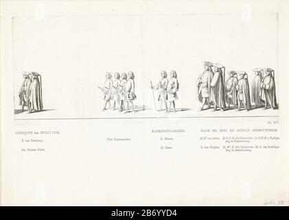 Klerken en leden van Gedeputeerde Staten van Friesland in de begrafenisstoet van prinses Maria Louise, 1765 Lijkstatie van prinses Maria Louise, 1765 (servietitel) Clerks et membres de l'exécutif provincial de Friesland. Signature en bas à droite : PL. XIV Sur la feuille en dessous de l'enregistrement des noms des personnes dans la procession. Partie de l'ensemble des assiettes des funérailles de la princesse Mary Louise Leeuwarden le 13 juin 1765. Fabricant : printmaker: Rienk Jelgerhuisuitgever Abraham FerwerdaPlaats fabrication: Leeuwarden Date: 1765 Caractéristiques physiques: Matière de gravure: Technique du papier: Dimensions de gravure Banque D'Images