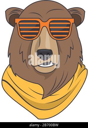 grizzly ours drôle avec lunettes de soleil style frais Illustration de Vecteur