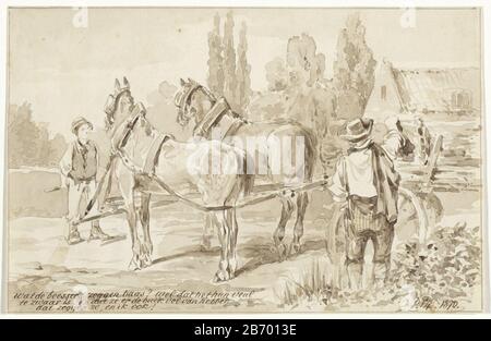 Knecht bij paard en wagen Wat de beessies zeggen baas (()) (objet titel op) Knecht à cheval wagenwat beessies le patron dire? ((...)) (objet titre) Type d'objet: Dessin Numéro d'objet: RP-T-1954-486 Fabricant : Rapporteur pour avis: Pieter van Loon Date: 1870 Caractéristiques physiques: Stylo ou pinceau en matière brune: Papier technique: Stylo / pinceau dimensions: H 138 mm b × 212 mm Objet (ferme) wagon, wagon de fret, chariot et droits d'achat Banque D'Images