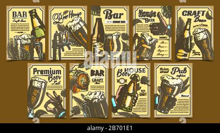 Bière Pub Collection Publicité Affiches Set Vector Illustration de Vecteur