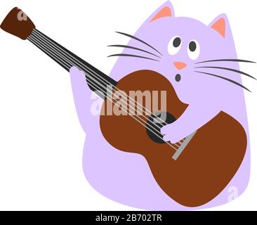 Cat jouant de la guitare, de l'illustration, du vecteur sur fond blanc. Illustration de Vecteur