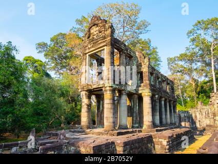 Ruines du temple Prasat Preah Khan, Angkor, Site du patrimoine mondial de l'UNESCO, la Province de Siem Reap, Cambodge Banque D'Images